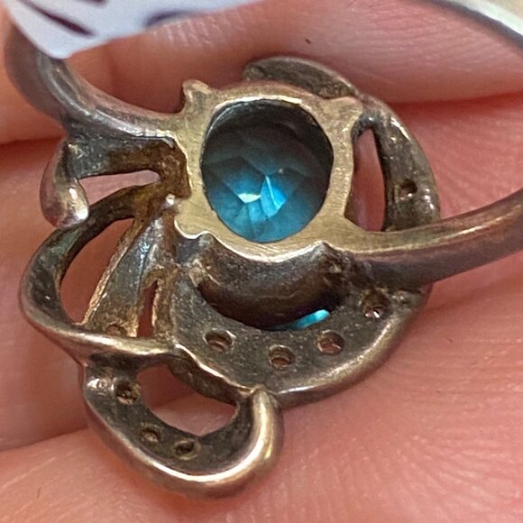 Ring Size 6.5 Blue Glass Sterling Silver 925 Women Semi-Precious Stone - Picture 7 of 9